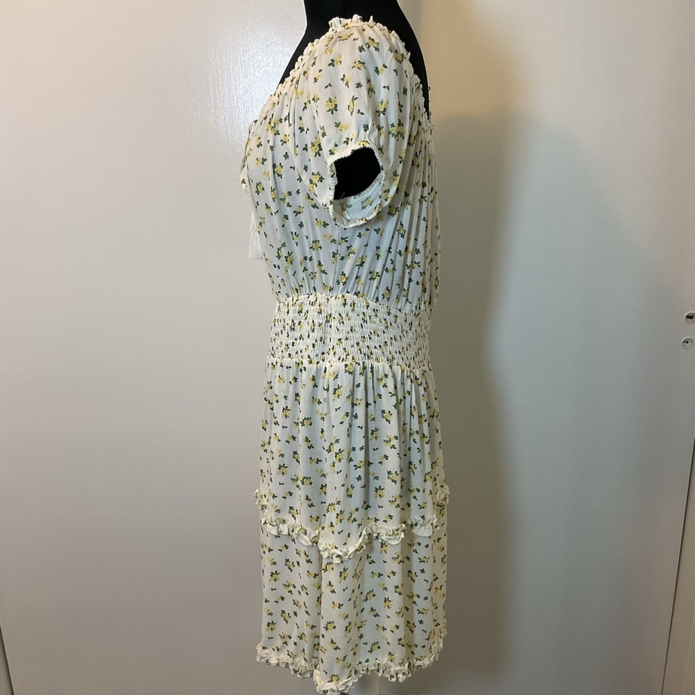 Justily Cream Green Floral Smocked Midi Sundress 1X Flutter Sleeve Cottagecore - Picture 6 of 7
